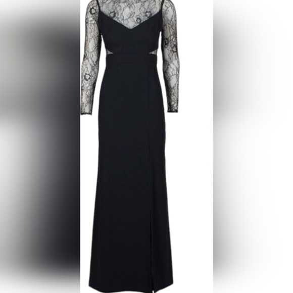 Aidan Mattox Dresses & Skirts - Aidan Mattox Maxi Long Sleeves Lace Bodice Evening Dress w/Slit Size 4 Black NWT